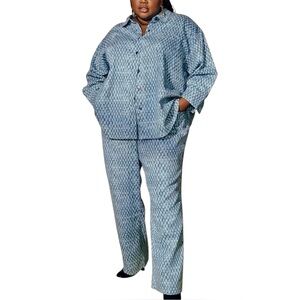 New Future Collective Checkered Print Denim Shirt & Pants Set Blue Size XL / 14